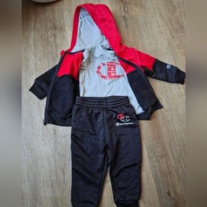 Champion Black and Red Kids Hoodie & Jogger Set